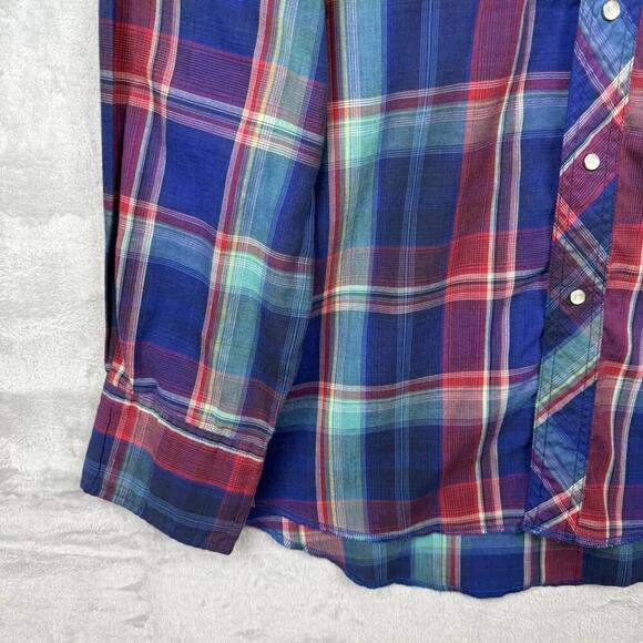 Vintage Wrangler Western Snap Shirt Plaid Pearl Snap Long Sleeve 1990s Men Sz L - Picture 7 of 9